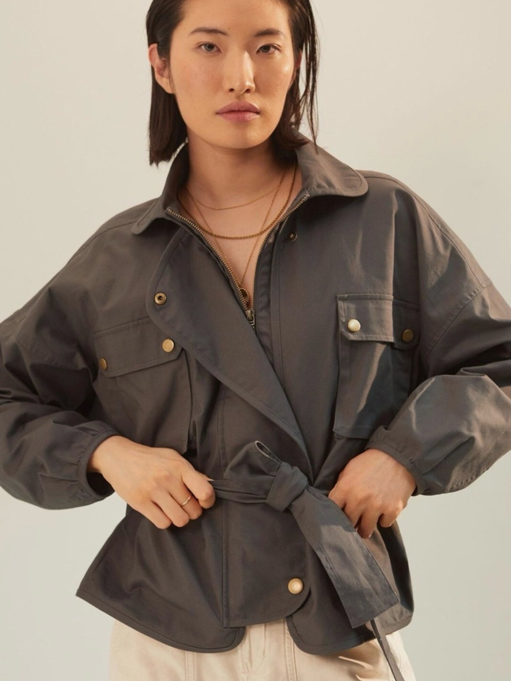 Mare Mare x Anthropologie Gray Belted Utility Jacket Size Medium